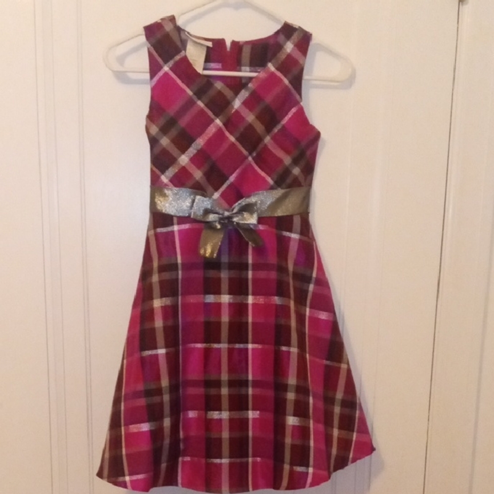 girl 10 bonnie jean Plaid Pink and black Kids Dress with silver Bow